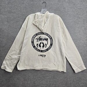 VINTAGE Stussy Men Sweatshirt XL White Baja Hoodie Loreto One World One Love 90s